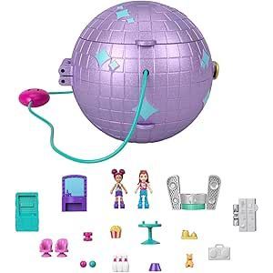 Polly Pocket Double Play Skating Compact, Disco Rollschuhbahn mit Prinzessinnen-Spielset