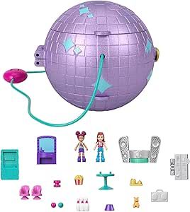 Polly Pocket Double Play Skating Compact, Disco Rollschuhbahn mit Prinzessinnen-Spielset
