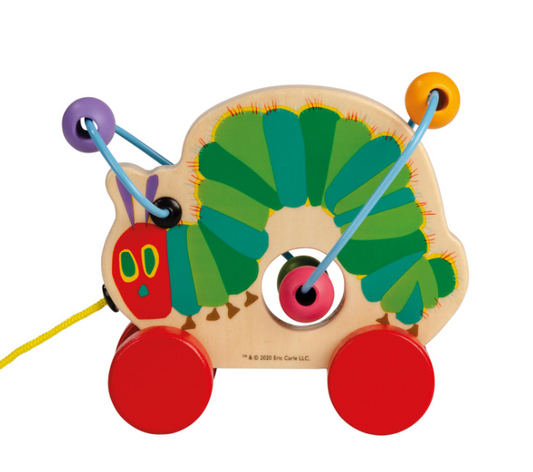 Nachzieh-Holzfigur "Die Raupe Nimmersatt" mit Perlenkett