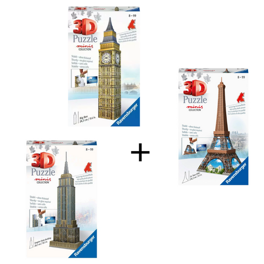 🌍 3D Puzzle Städte-Bundle – Big Ben, Eiffelturm & Empire State Building