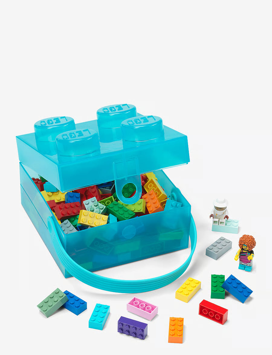 Transparente blaue LEGO-Lunchbox mit Tragegriff